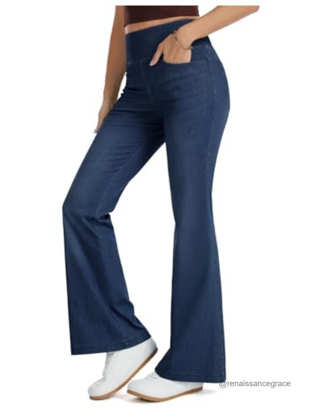High Waisted Bell Bottom Flare Jeggings Stretch Denim Pull On Pants